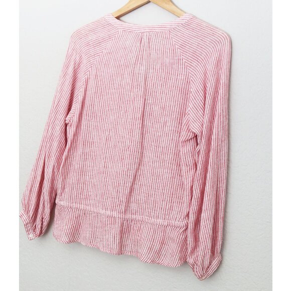 Rails Marti Scarlet Stripe Blouse S Linen Blend V Neck Tie Waist Coastal $158 - Picture 13 of 15